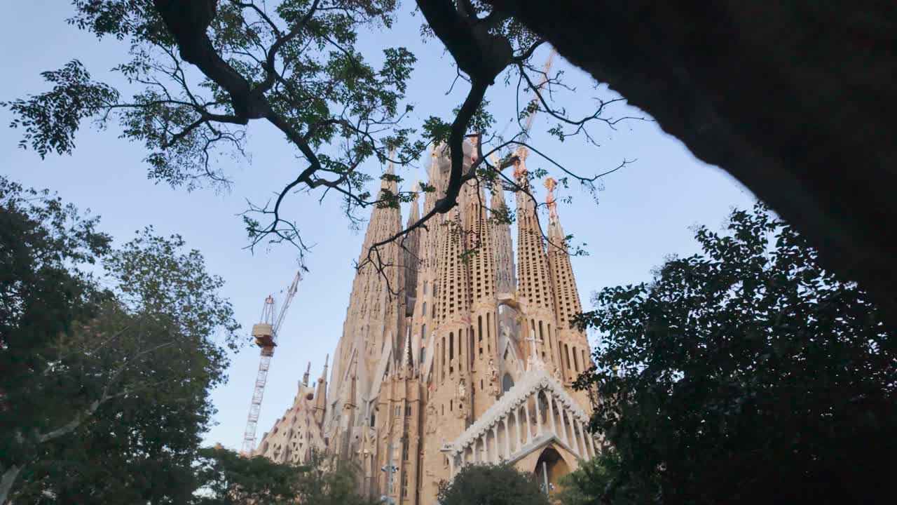 Iconic La Sagrada Familia in Barcelona, Spain, designed by Antoni Gaudí, with intricate spires and details