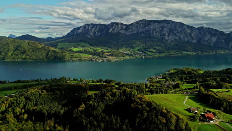 wonderful green rural landscape nature calm and warm, lake mountains and hills