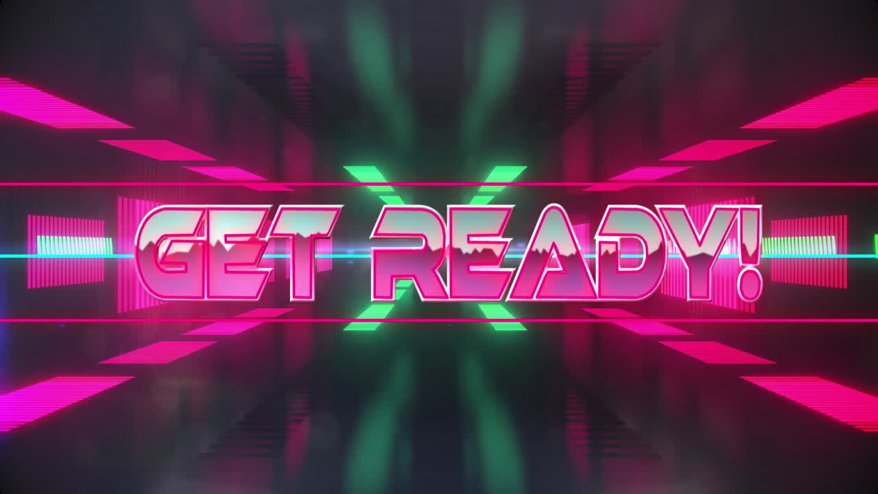 배경에서 터널을 형성하는 조명 된 선 위에 줄 사이에 준비 텍스트의 애니메이션