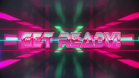 animation of get ready text between lines over illuminated lines forming tunnel in background