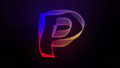 3d letter p swirling lines animation on dark gradient background abstract dynamic motion graphics particle glow typography visual effect rainbow digital alphabet