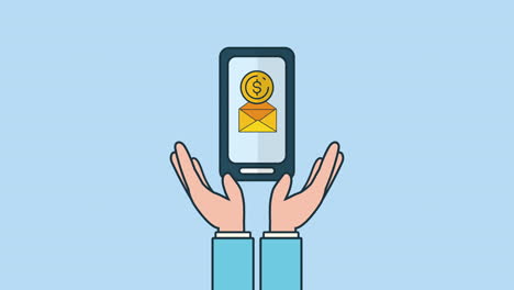 teléfono inteligente con animación de aplicación de comercio electrónico