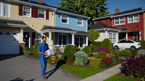 delivery person on suburban street