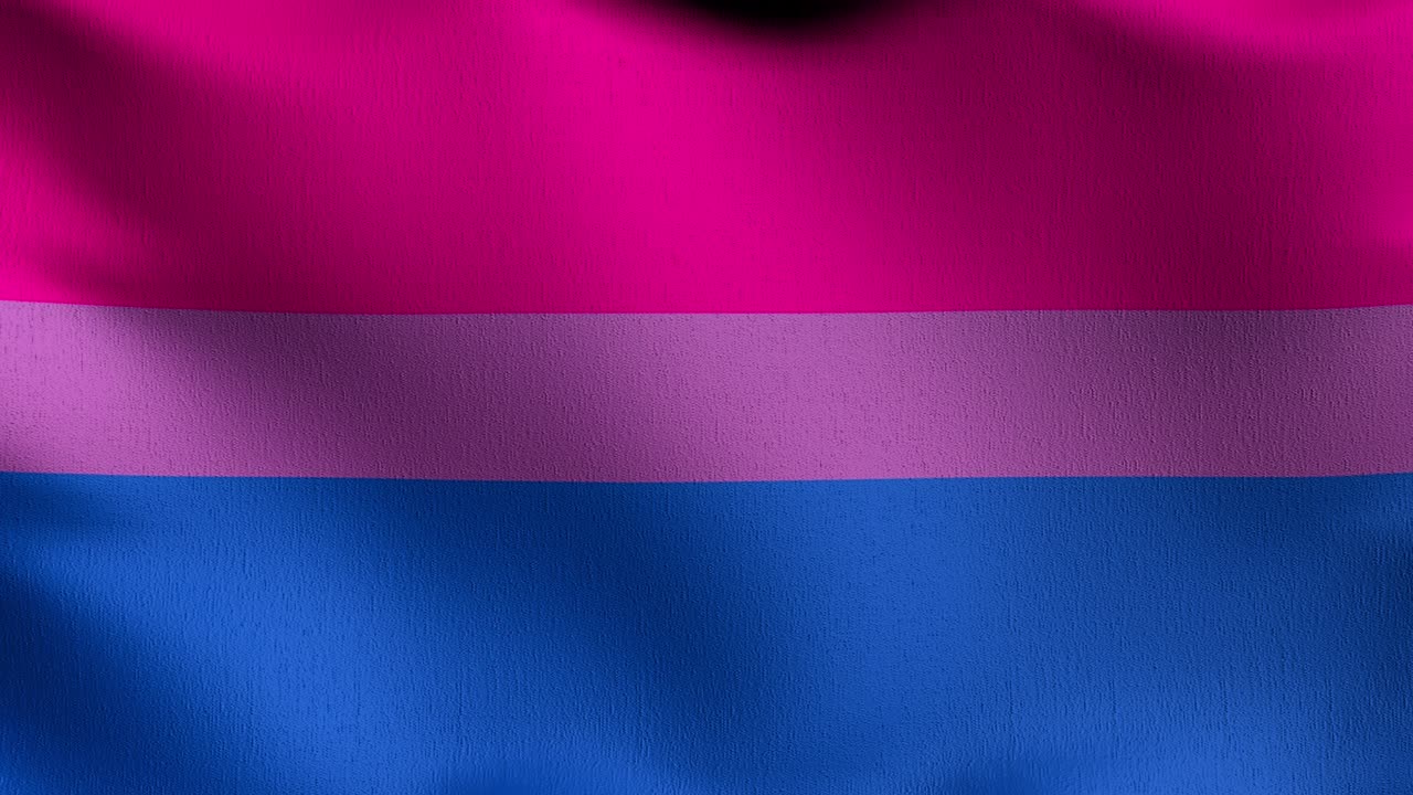 bucle sin costura 4k vdo. orgullo bisexual bandera lesbiana, lgbt, o bandera arco iris. símbolo de orgullo soplando en el viento aislado. diseño abstracto patriótico oficial. ilustración de renderización 3d del símbolo del signo ondeante