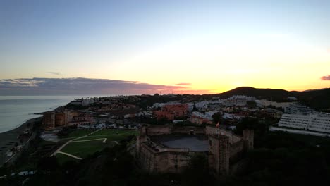 aerial-dolly-over-iconic-buildings-historic-places-in-fuengirola-hills