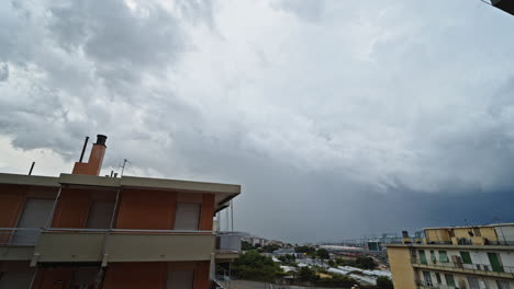 stormy sky over city buildings, capturing dramatic cloud movements