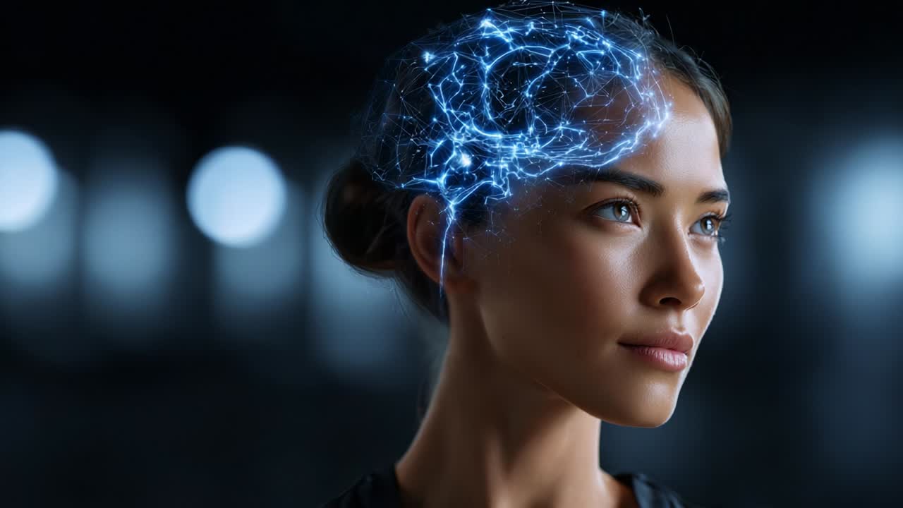 A Visually Striking Representation of Neural Network Activity: Capturing the Fusion of Human Intellect and Digital Technology Through a Portrait of a Young Woman with an Illuminated Brain Interface