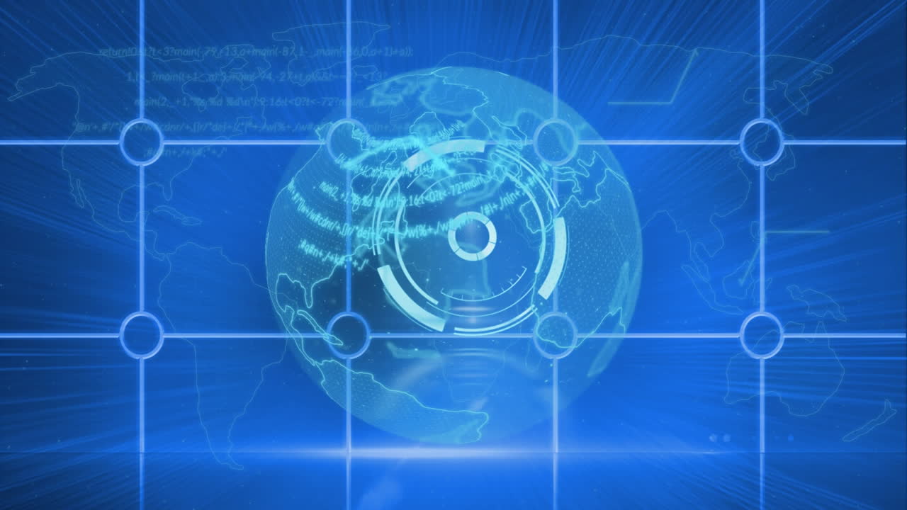 데이터 프로세싱과 세계를 통한 연결 네트워크의 애니메이션