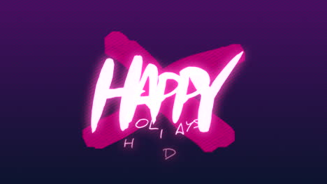 vibrant neon sign shines happy holidays in brush-style pink on purple background