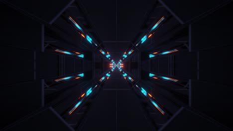 animation of highly immersive dark space with blue and orange light rays representing futuristic sci-fi movie