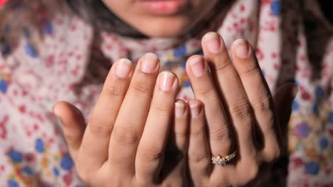 close up of muslim women hand praying at ramadan