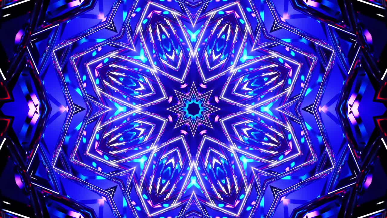 diseño abstracto azul y púrpura con estrella en el centro. caleidoscopio vj bucle