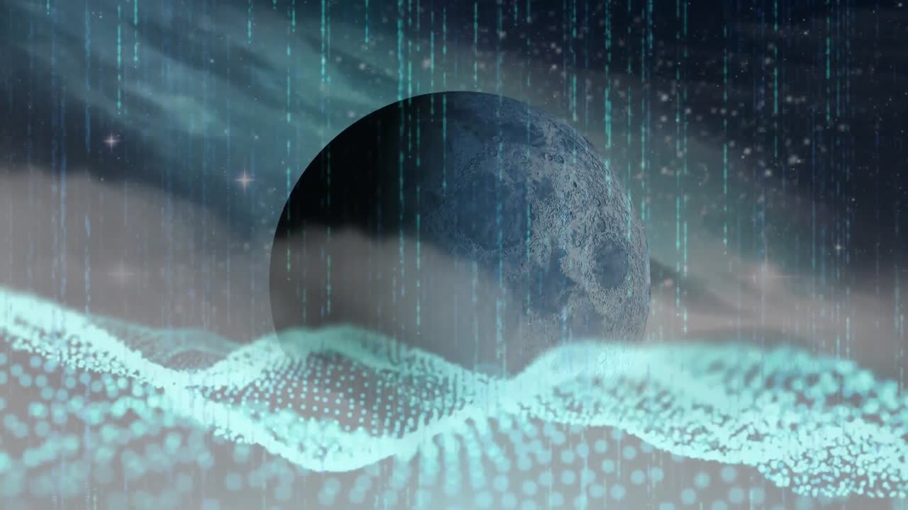 지구와 공간에서 움직이고 떨어지는 빛의 반점들의 애니메이션