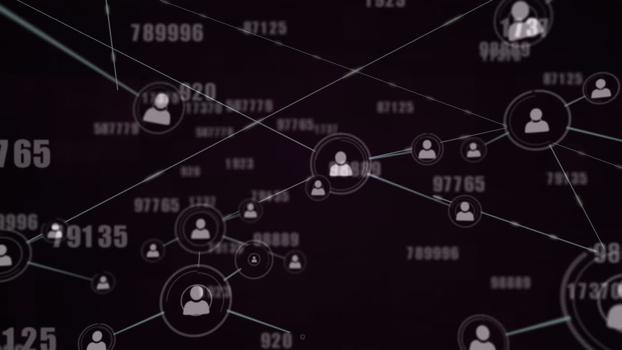 Multiple numbers changing against network of connections on black background