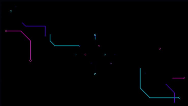 Abstract Digital Circuit Lines Connecting on Black Background