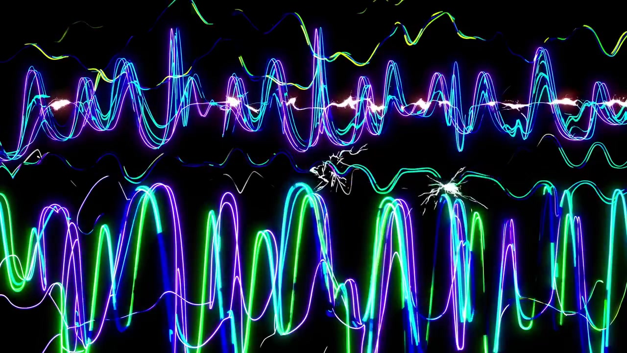 Scie luminose al neon astratte che si muovono con motivi ondulati