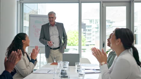 éxito, aplausos o gente de negocios en la reunión