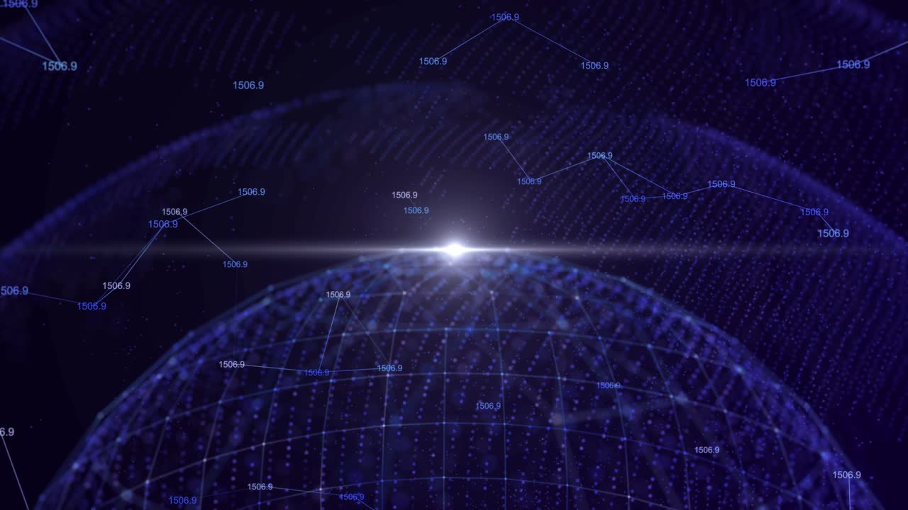 Rotating globe with shining continents 4k 3d loop animation with alpha technology network data