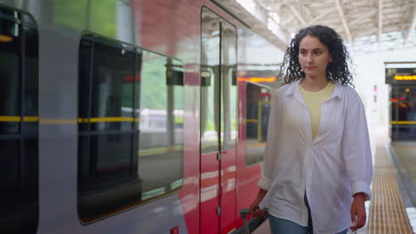 mujer en la estación de tren