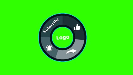 animación de un suscribirse y gustos y botón de notificación del icono de las redes sociales en la pantalla verde