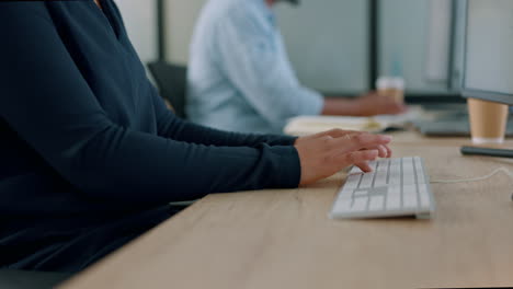 Computer,-hands-and-woman-typing-on-a-keyboard