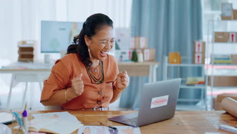 excited asian woman, laptop