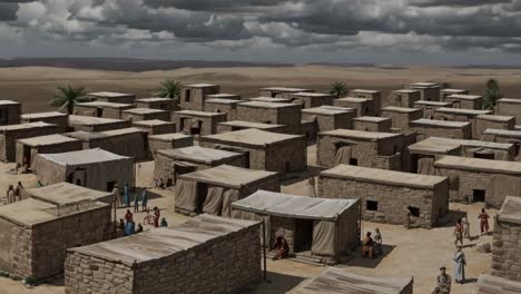 ancient desert village under a cloudy sky