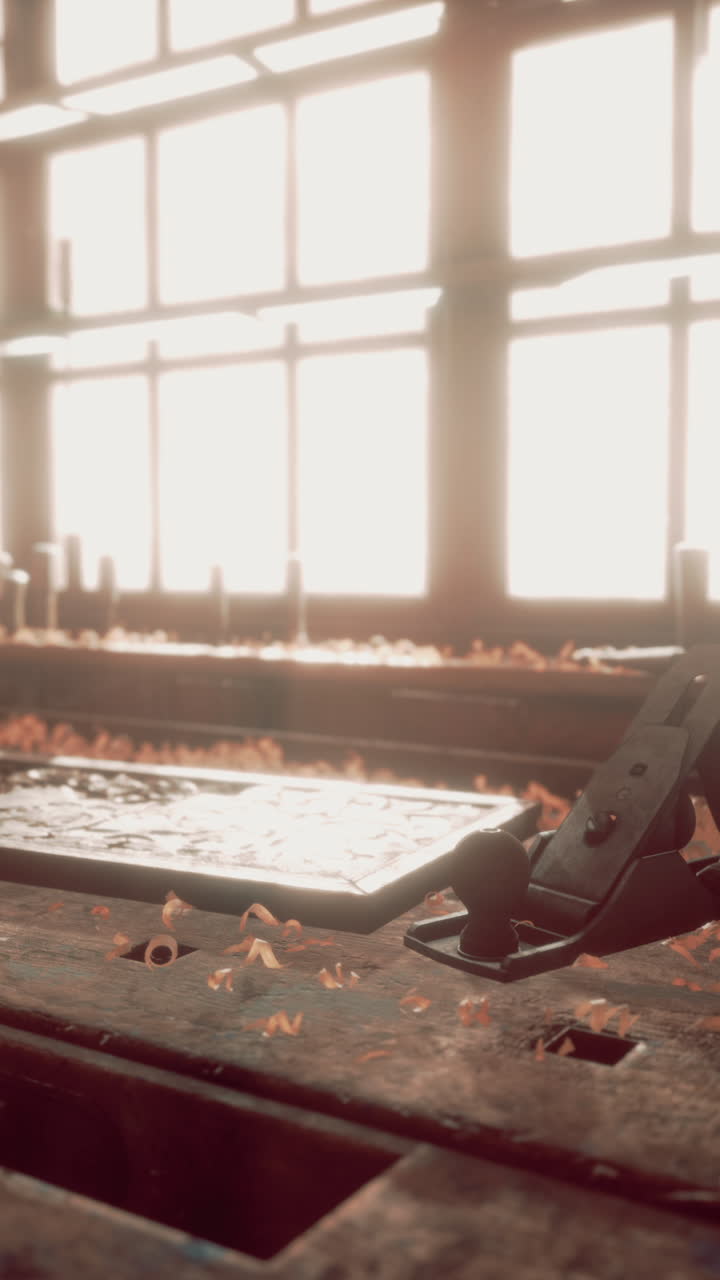 escena de un taller de carpintería de época