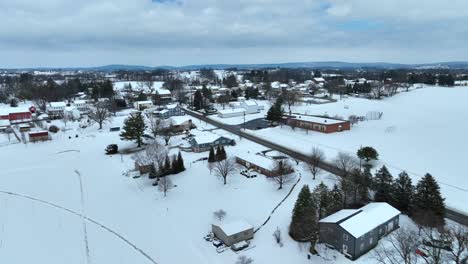 snowy winter landscape in suburb village of usa