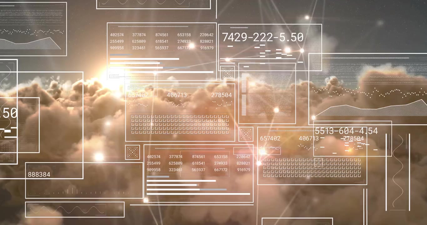 Animazione di elaborazione dati digitali e reti su nuvole