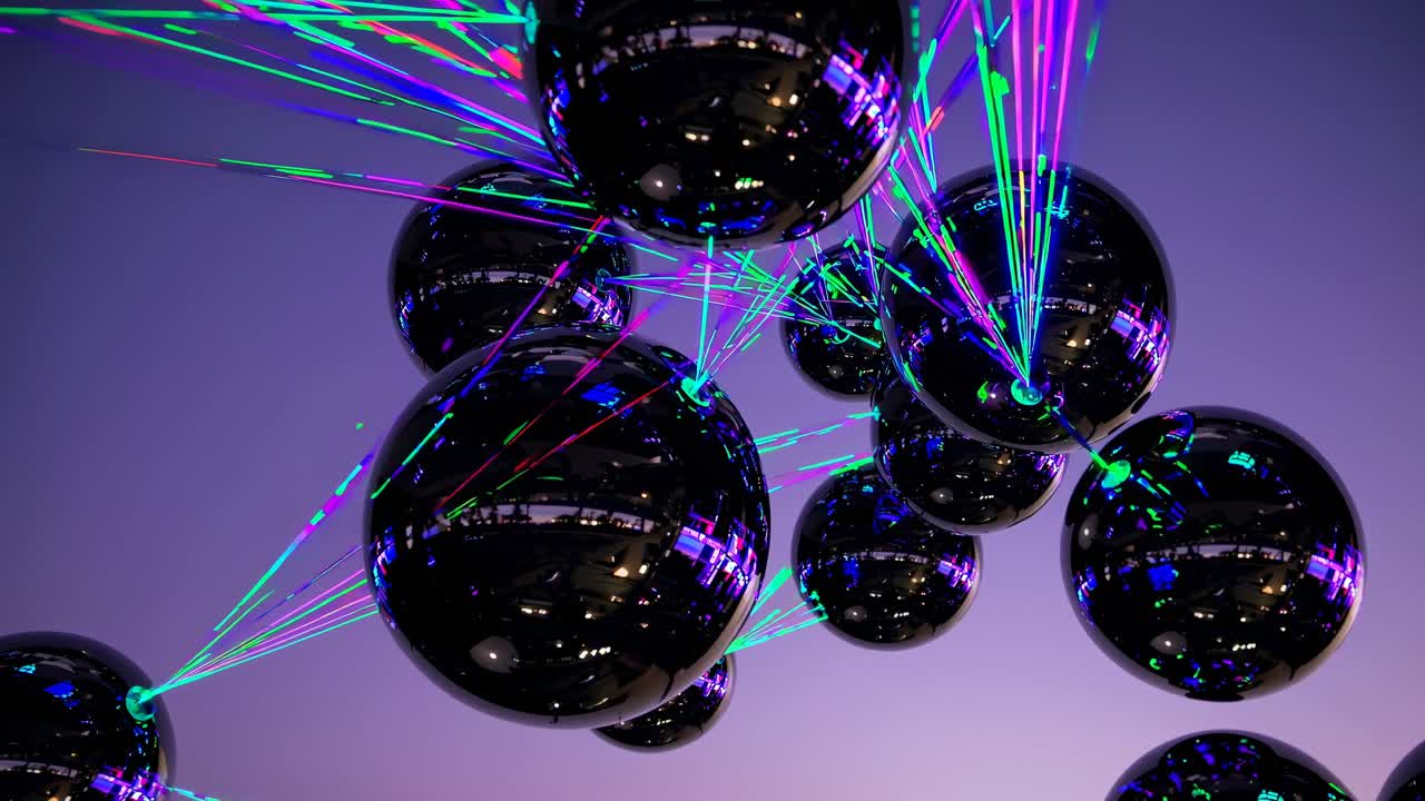 Sfere nere astratte con laser al neon
