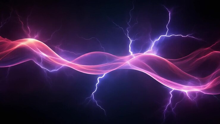 Onda di energia rosa astratta con fulmini elettrici