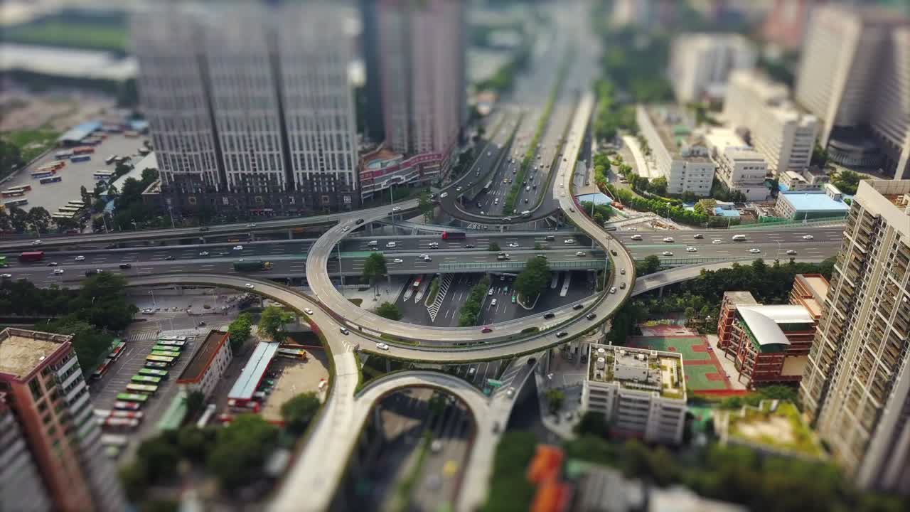 day guangzhou cityscape famous traffic road junction aerial panorama tilt-shift 4k china