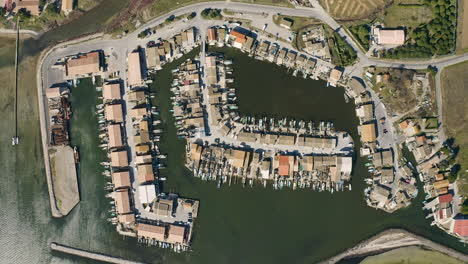 Mourre-Blanc-shellfish-oyster-harbor-aerial-vertical-view-France-Thau