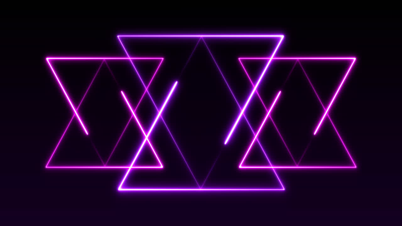 Animaatio pinkistä purppuraan vaihtuvasta hohtavasta kolmioiden muodostelmasta, joka toistuu saumattomasti.