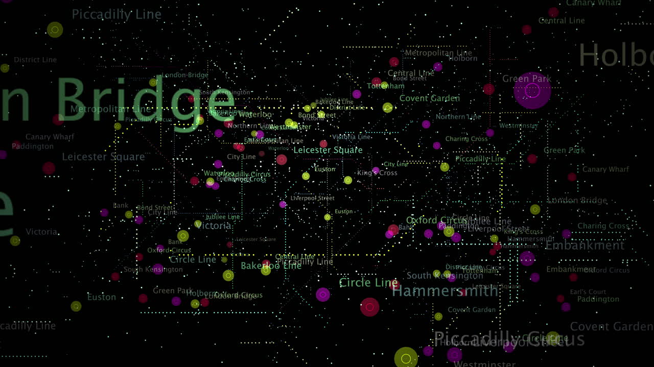 3D map parallax fly through overlay displays London Metro tube stations