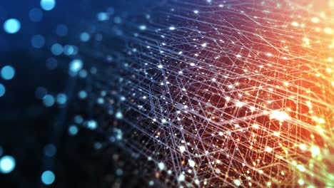 abstract tech background made of printed circuit board. depth of field effect and bokeh. internet connections, cloud computing and neural network, big data. 3d render, 4k seamless loop