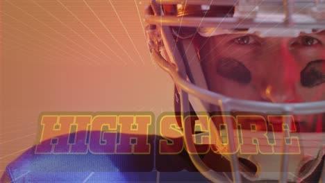 animation of high score text over american football player and neon lines