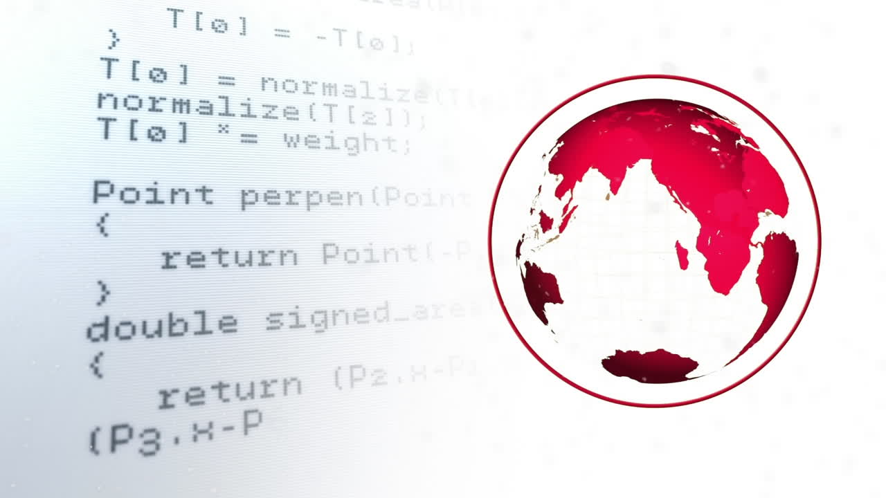 Animation of spinning globe and data processing against blue gradient background