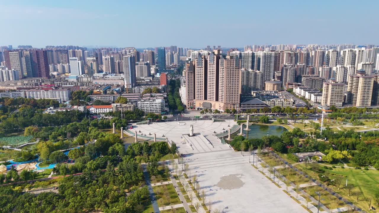 Drone view of Xianyang Lake Scenic area near the Weihe River route in Shaanxi Province, China.