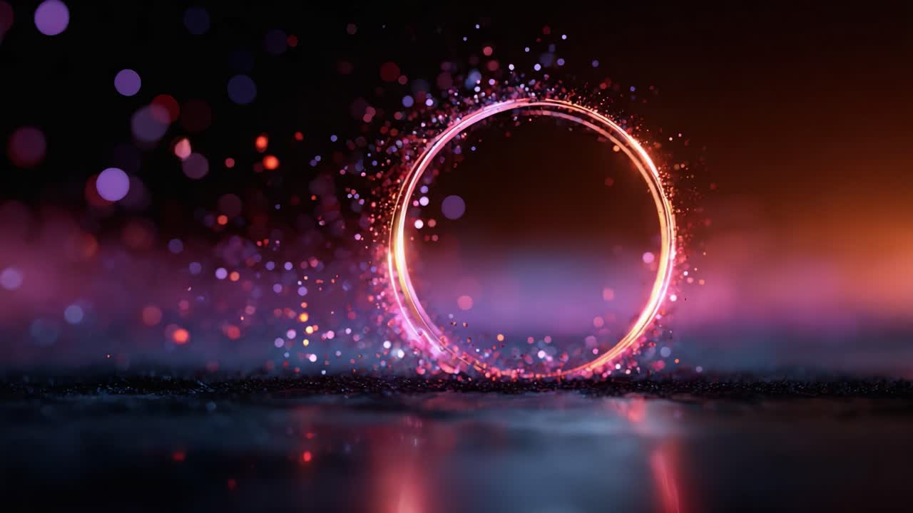 A mesmerizing circular glow of vibrant colors surrounded by shimmering particles creating a stunning visual display, ideal for capturing attention and evoking wonder