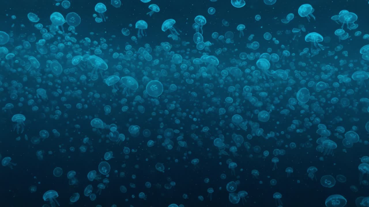 A Captivating Underwater Scene: A Breathtaking Display of Graceful Jellyfish Gliding Through Deep Ocean Waters, Illuminated by Soft Glows, Creating a Mesmerizing Experience