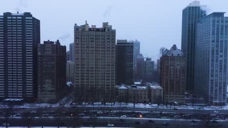 Aerial-footage-of-Frozen-Lake-Michigan-during-2019-Polar-Vortex,-Chicago,-Illinois