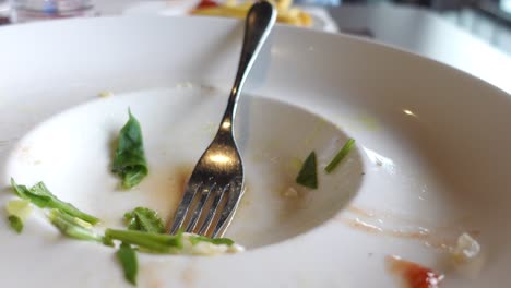 plato vacío con tenedor y restos de ensalada