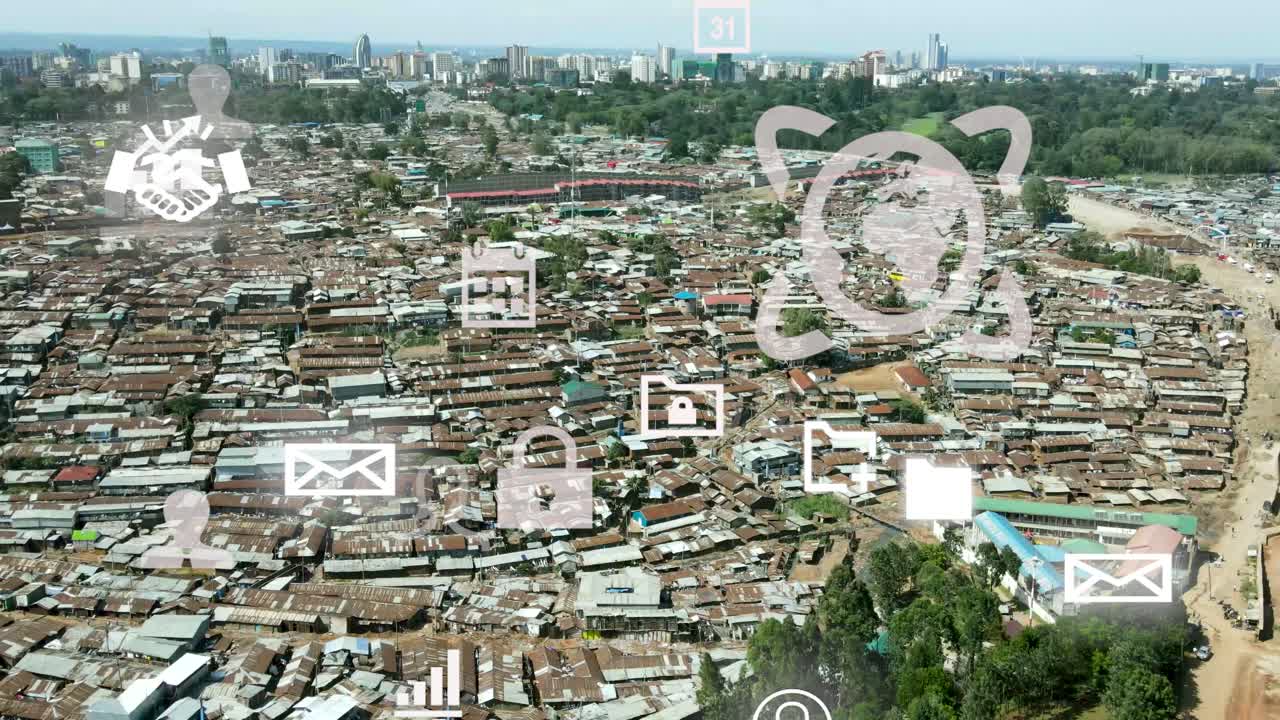 birdseye воздушный вид трущоб кибера, концепция технологии трущоб бедного района найроби, кения