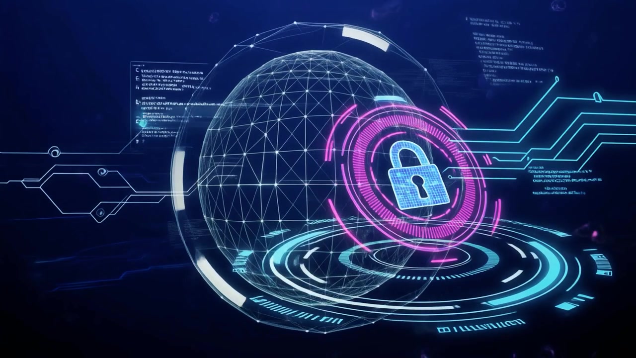 Digital Security Concept with Glowing Padlock and Data Sphere