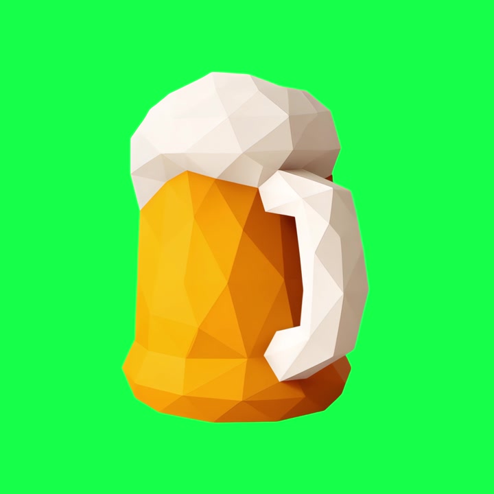 Boccale di birra 3D low poly che ruota su schermo verde