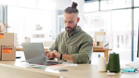 Laptop,-watch-and-happy-business-man-done