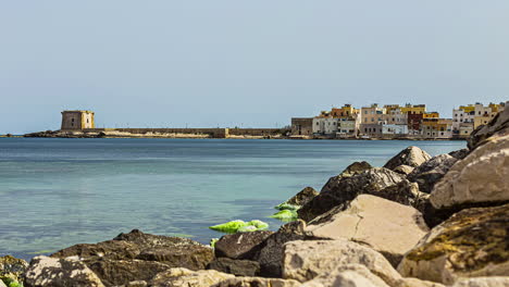 Coastline-of-Trapani,-Sicily,-Italy.-Time-lapse.