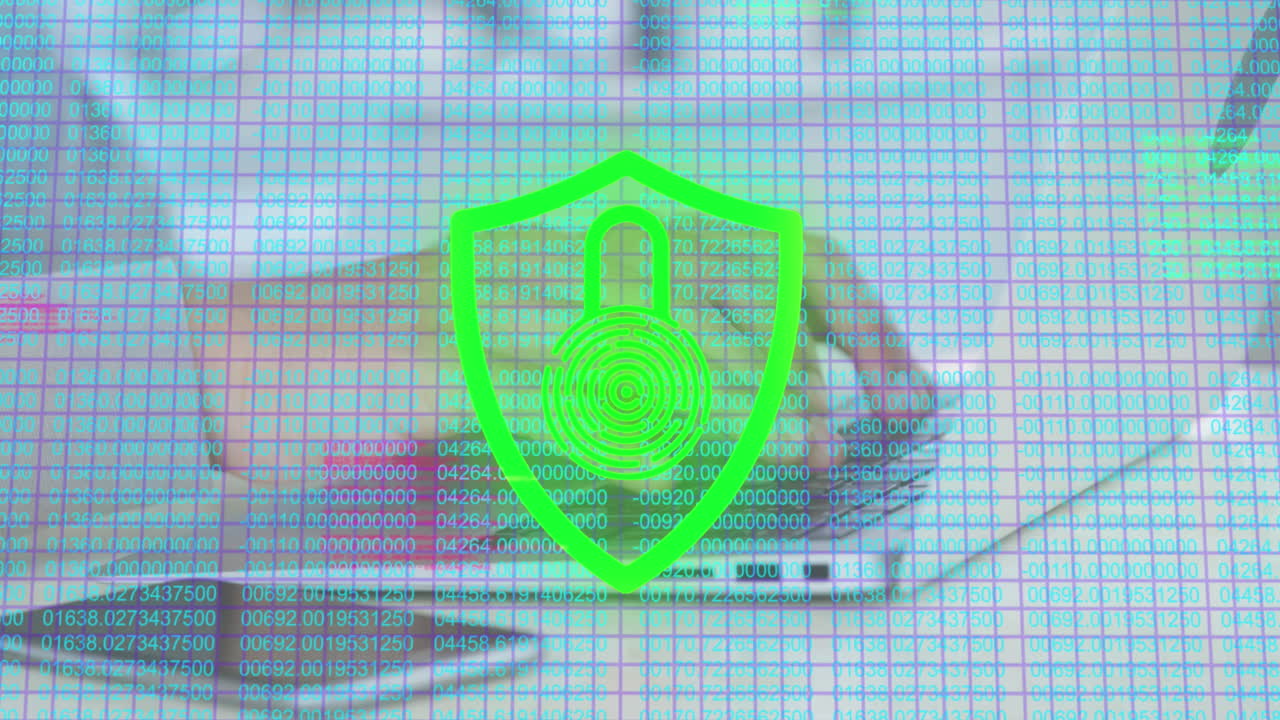 animación del candado y procesamiento de datos a través de las manos utilizando una computadora portátil.